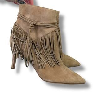 Sam Edelman Light Brown Marion Leather Fringe Tassel Pointed Toe Heel Boots 7.5M